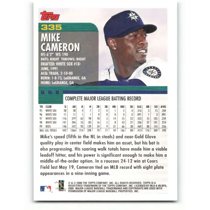 2000 Topps #335 Mike Cameron EX Excellent Seattle Mariners Baseball Card - Baseball Card Single