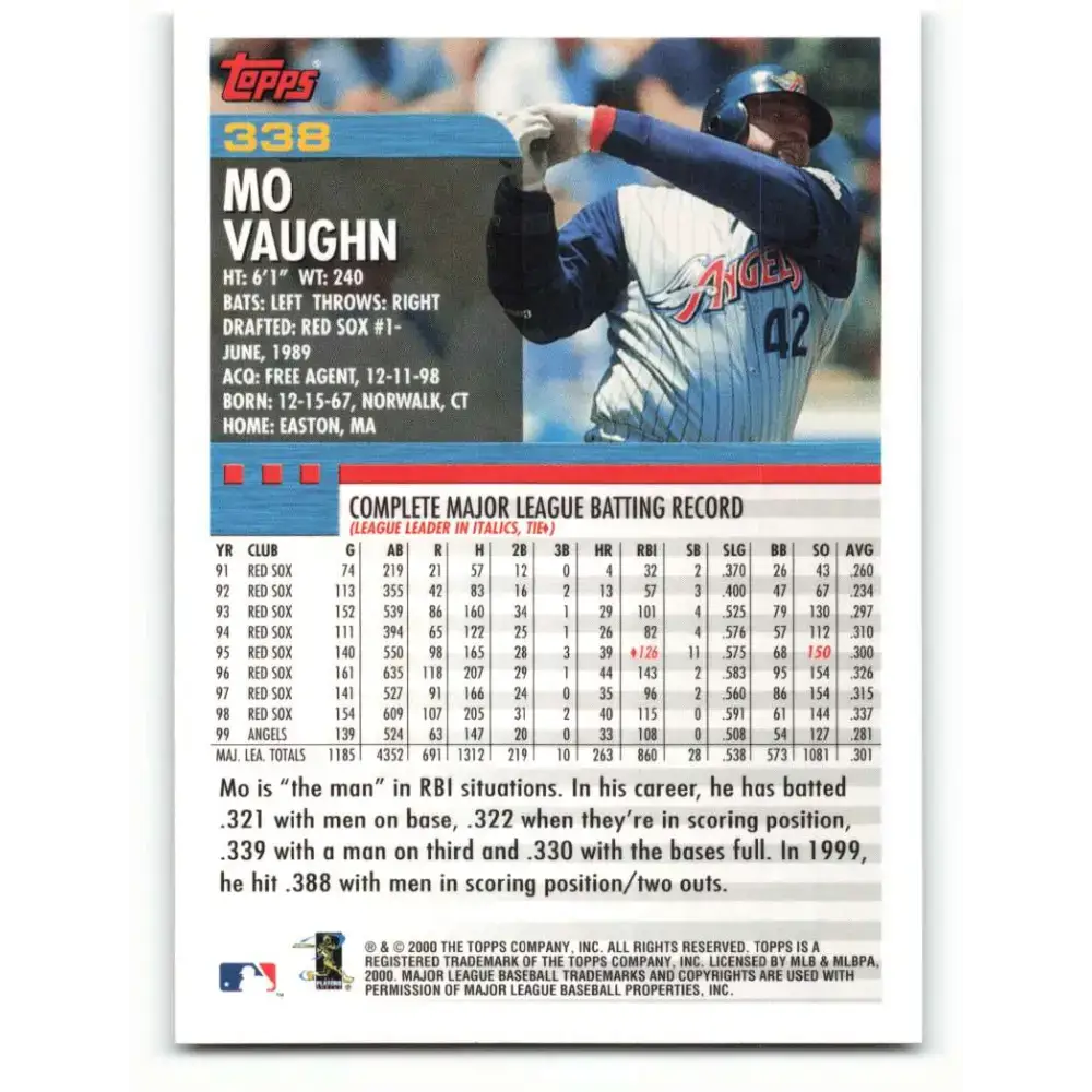 2000 Topps #338 Mo Vaughn EX Excellent Anaheim Angels Baseball Card - Baseball Card Single