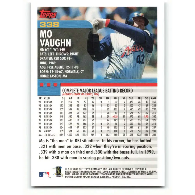 2000 Topps #338 Mo Vaughn EX Excellent Anaheim Angels Baseball Card - Baseball Card Single