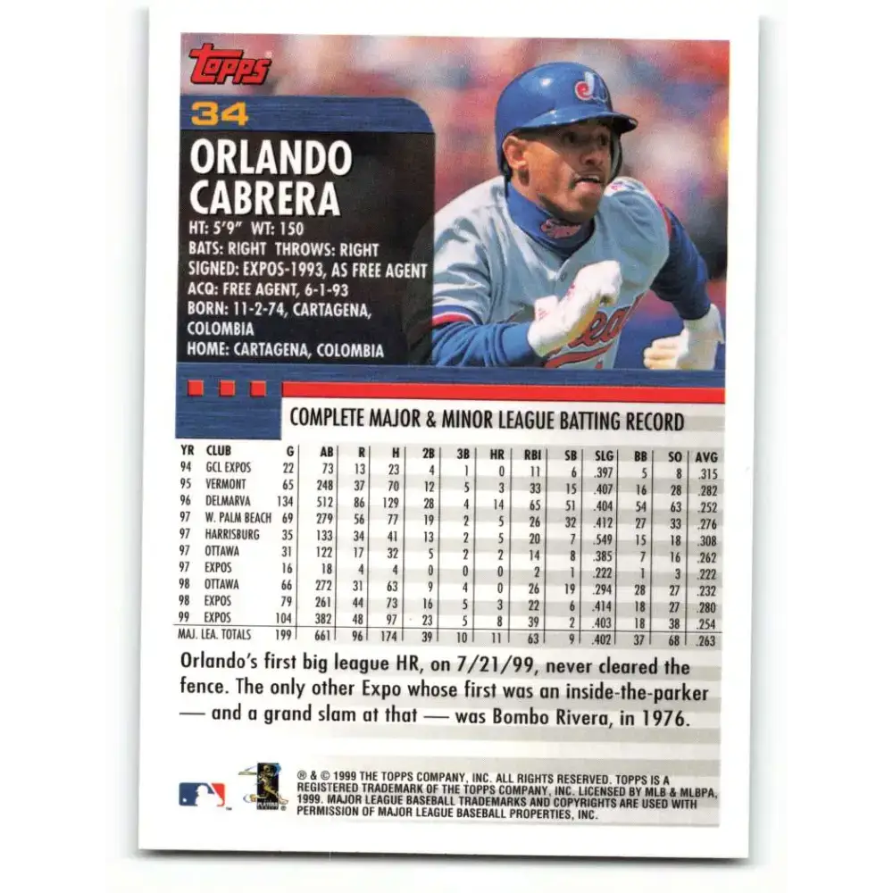 2000 Topps #34 Orlando Cabrera EX Excellent Montreal Expos Baseball Card - Baseball Card Single