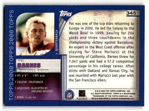 2000 Topps #345 Pat Barnes Frankfurt Galaxy Football Cards EX/NM ID:61738 - Football Card Single