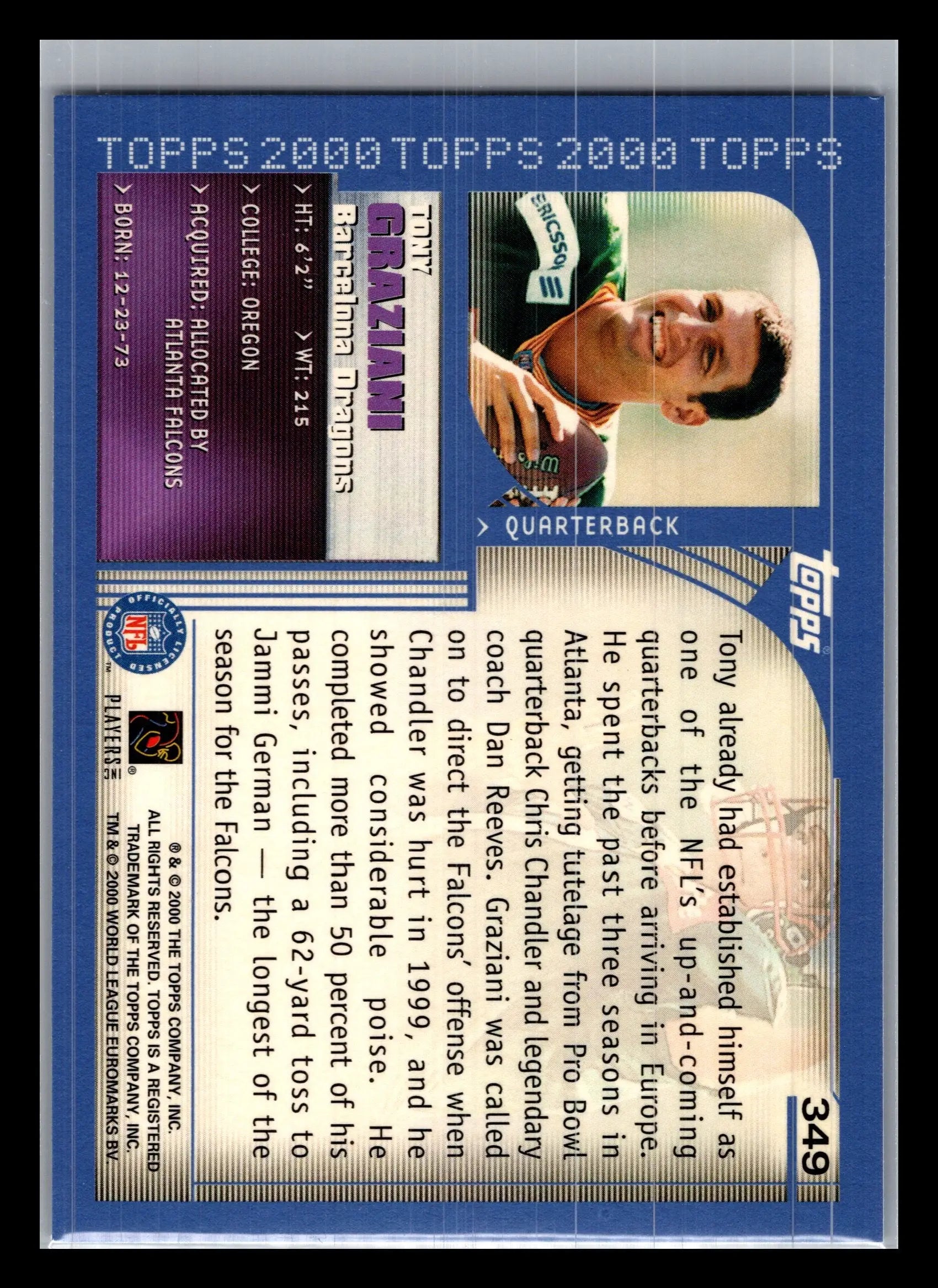 2000 Topps #349 Tony Graziani Barcelona Dragons - Football Card Single