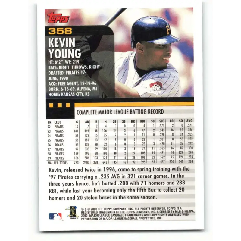 2000 Topps #358 Kevin Young EX Excellent Pittsburgh Pirates Baseball Card - Baseball Card Single