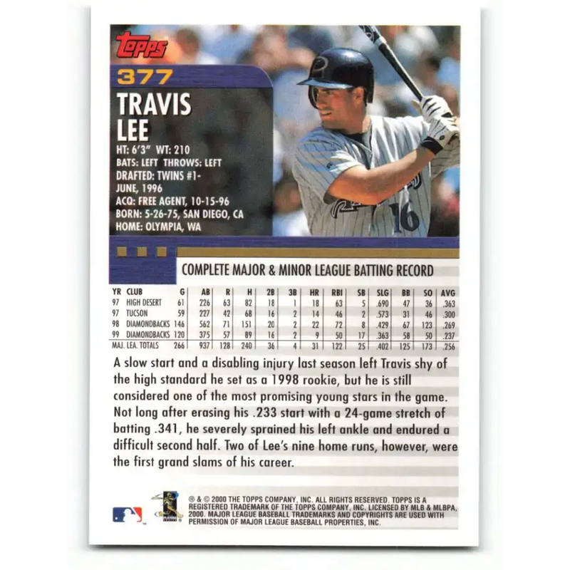 2000 Topps #377 Travis Lee EX Excellent Arizona Diamondbacks Baseball Card - Baseball Card Single