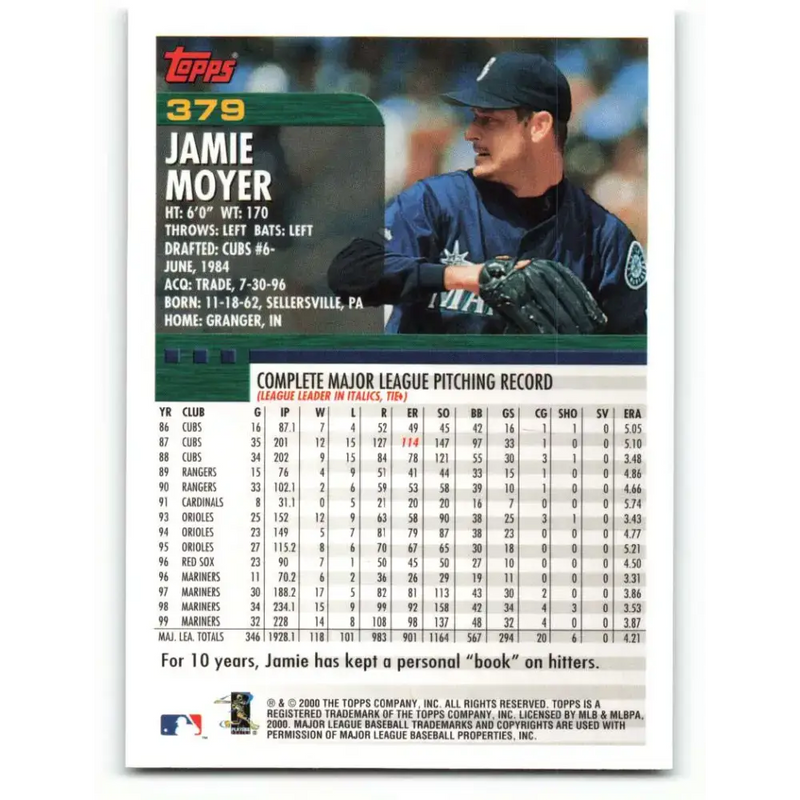 2000 Topps #379 Jamie Moyer EX Excellent Seattle Mariners Baseball Card - Baseball Card Single