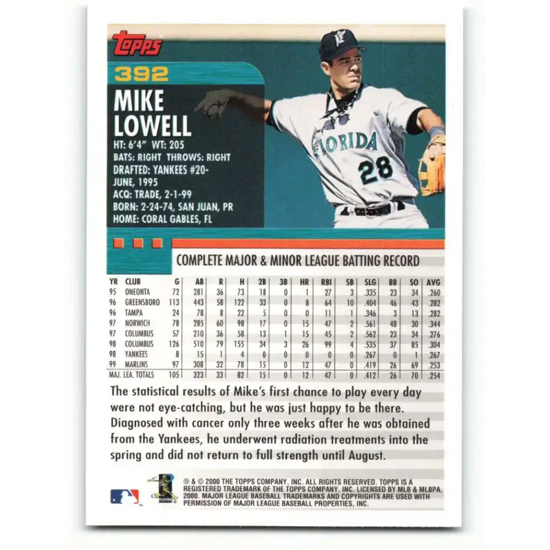 2000 Topps #392 Mike Lowell EX Excellent Florida Marlins Baseball Card - Baseball Card Single