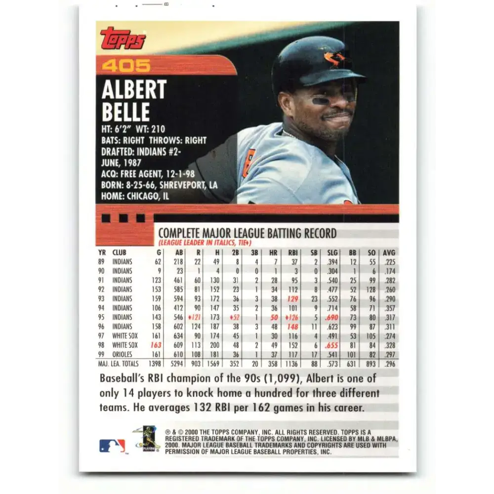 2000 Topps #405 Albert Belle EX Excellent Baltimore Orioles Baseball Card - Baseball Card Single