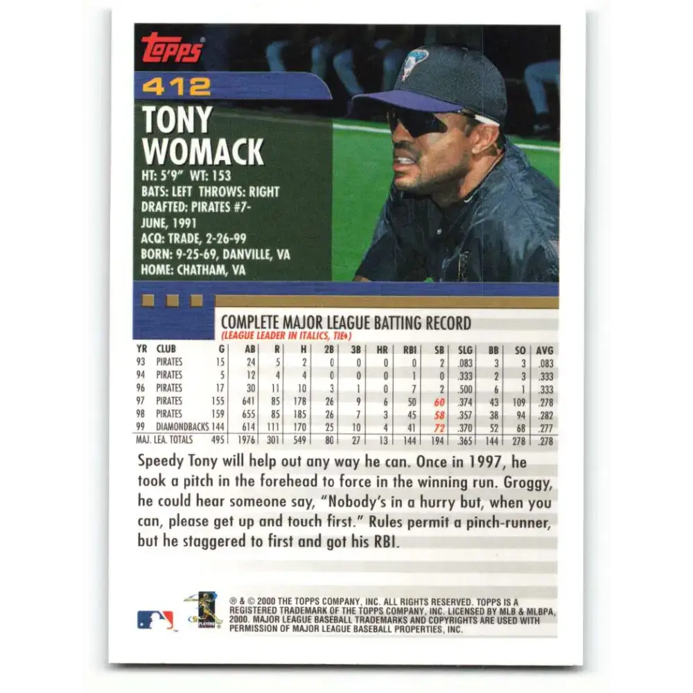 2000 Topps #412 Tony Womack EX Excellent Arizona Diamondbacks Baseball Card