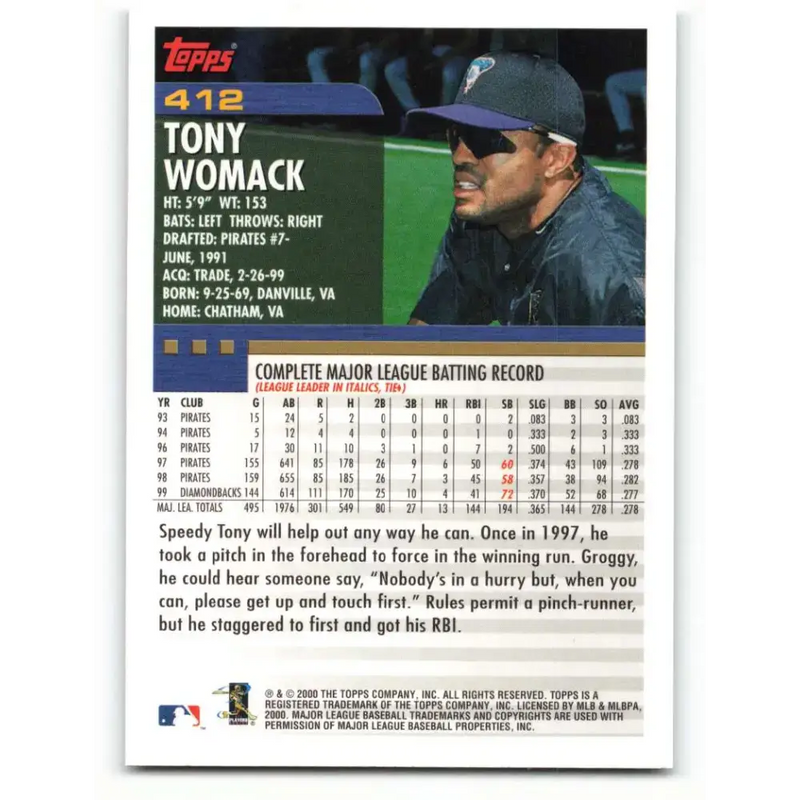 2000 Topps #412 Tony Womack EX Excellent Arizona Diamondbacks Baseball Card