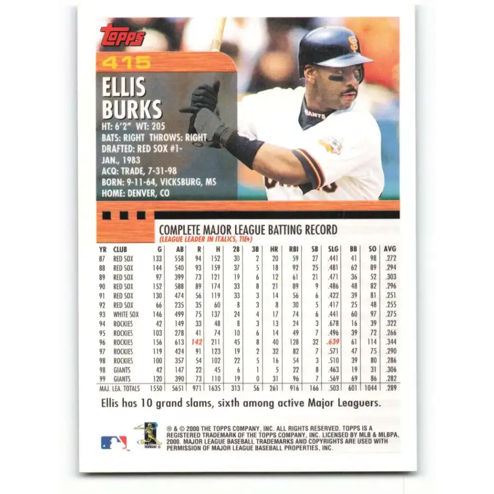 2000 Topps #415 Ellis Burks EX Excellent San Francisco Giants Baseball Card - Baseball Card Single