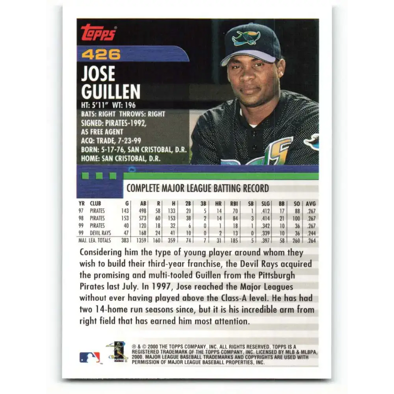 2000 Topps #426 Jose Guillen EX Excellent Tampa Bay Devil Rays Baseball Card - Baseball Card Single