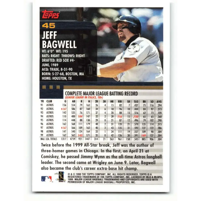 2000 Topps #45 Jeff Bagwell EX Excellent Houston Astros Baseball Card - Baseball Card Single