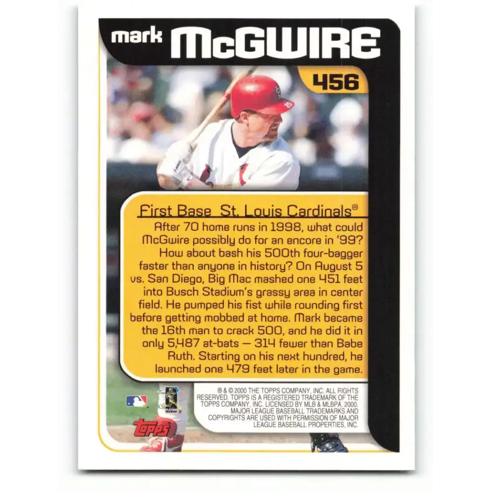 2000 Topps #456 Mark McGwire EX Excellent St. Louis Cardinals Baseball Card - Baseball Card Single