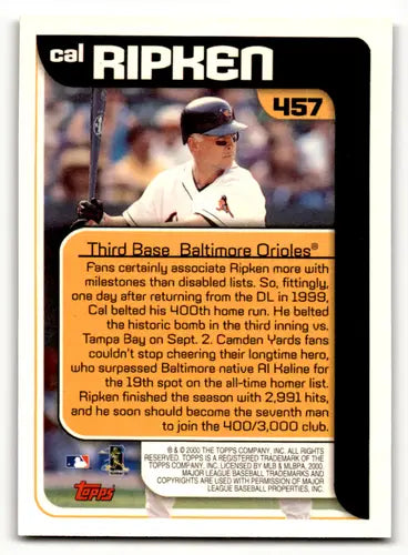 2000 Topps #457 Cal Ripken Jr. EX/NM Orioles SH ID:64093 - Baseball Card Single