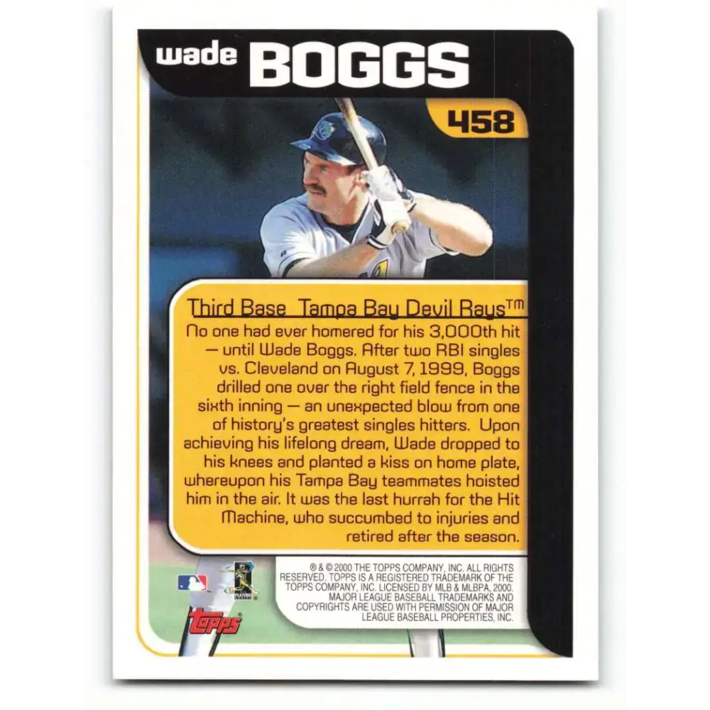 2000 Topps #458 Wade Boggs EX Excellent Tampa Bay Devil Rays Baseball Card - Baseball Card Single