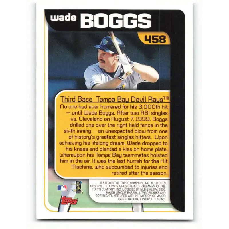 2000 Topps #458 Wade Boggs EX Excellent Tampa Bay Devil Rays Baseball Card - Baseball Card Single