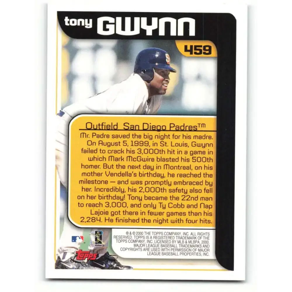 2000 Topps #459 Tony Gwynn EX Excellent San Diego Padres Baseball Card - Baseball Card Single