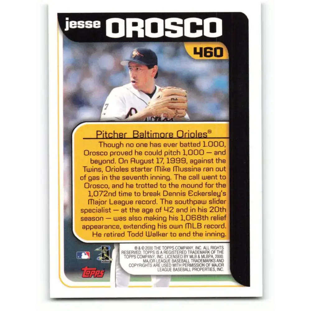 2000 Topps #460 Jesse Orosco EX Excellent Baltimore Orioles Baseball Card - Baseball Card Single