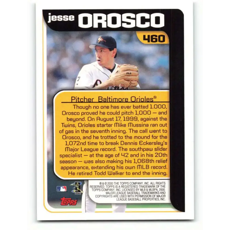 2000 Topps #460 Jesse Orosco EX Excellent Baltimore Orioles Baseball Card - Baseball Card Single