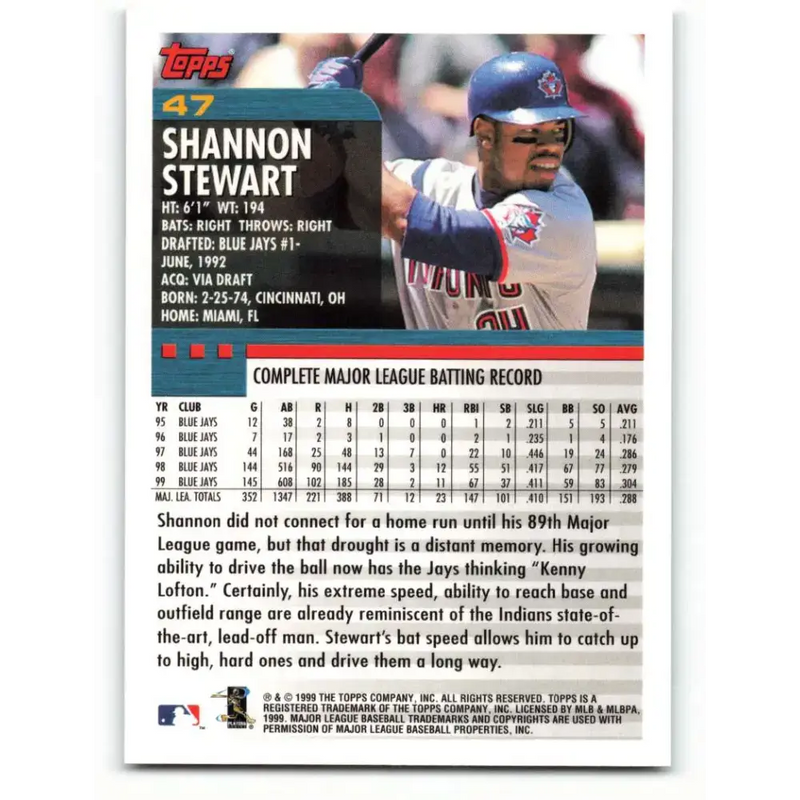 2000 Topps #47 Shannon Stewart EX Excellent Toronto Blue Jays Baseball Card - Baseball Card Single