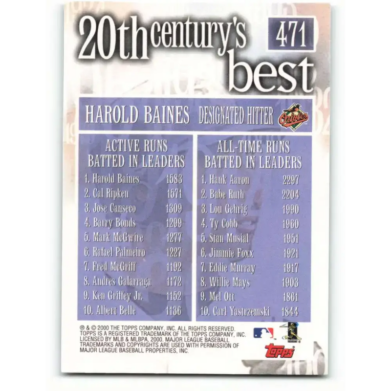 2000 Topps #471 Harold Baines EX Excellent Baltimore Orioles Baseball Card - Baseball Card Single