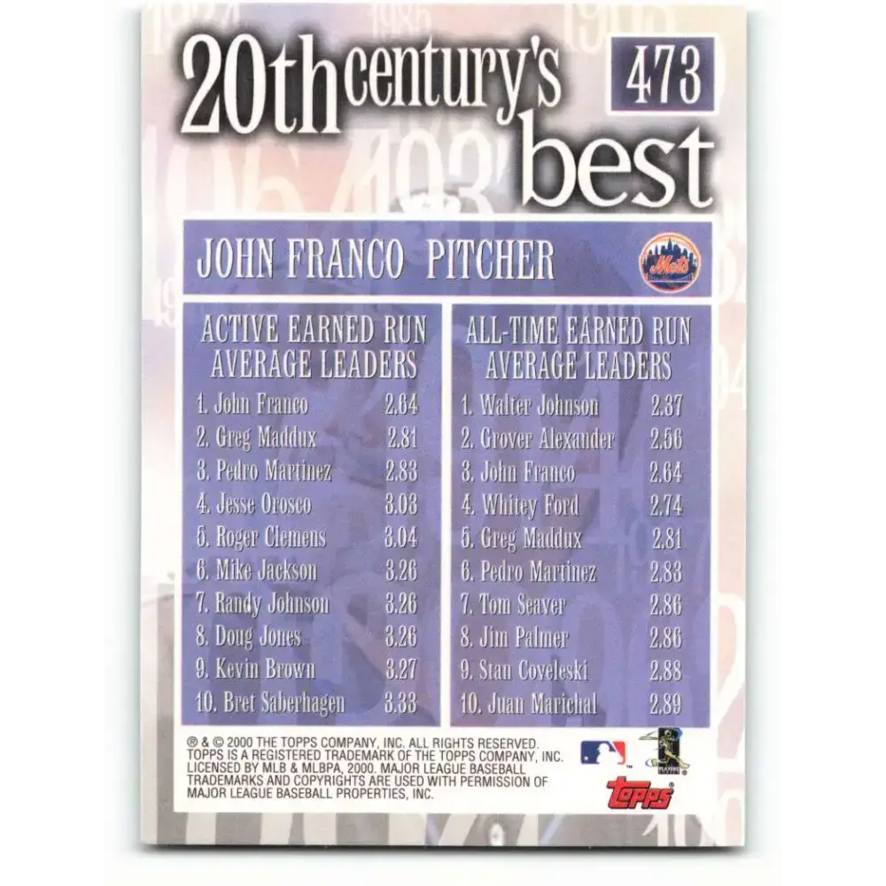2000 Topps #473 John Franco EX Excellent New York Mets Baseball Card - Baseball Card Single