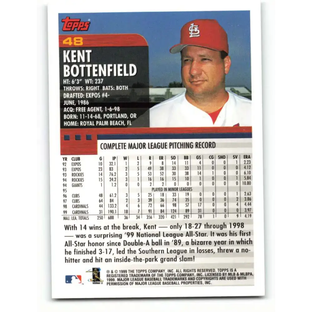2000 Topps #48 Kent Bottenfield EX Excellent St. Louis Cardinals Baseball Card - Baseball Card Single