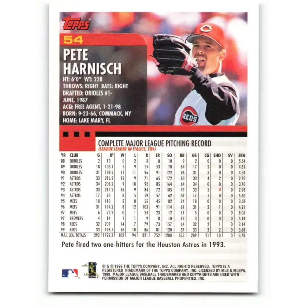 2000 Topps #54 Pete Harnisch EX Excellent Cincinnati Reds Baseball Card - Baseball Card Single