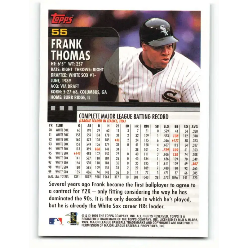 2000 Topps #55 Frank Thomas EX Excellent Chicago White Sox Baseball Card - Baseball Card Single