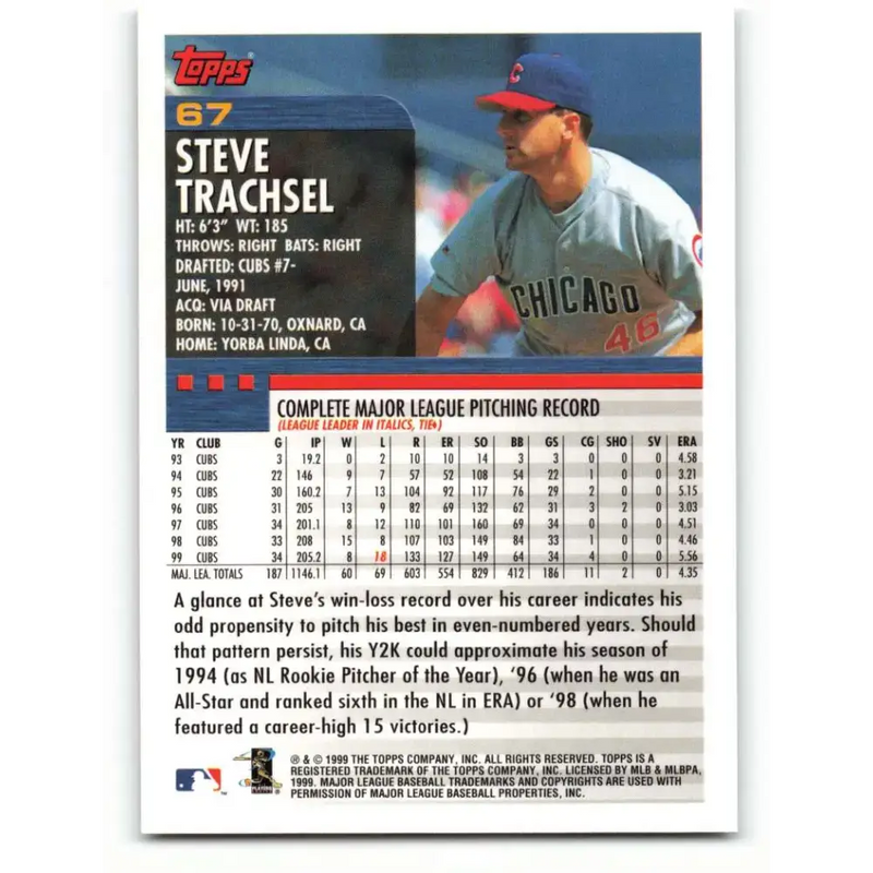 2000 Topps #67 Steve Trachsel EX Excellent Chicago Cubs Baseball Card - Baseball Card Single