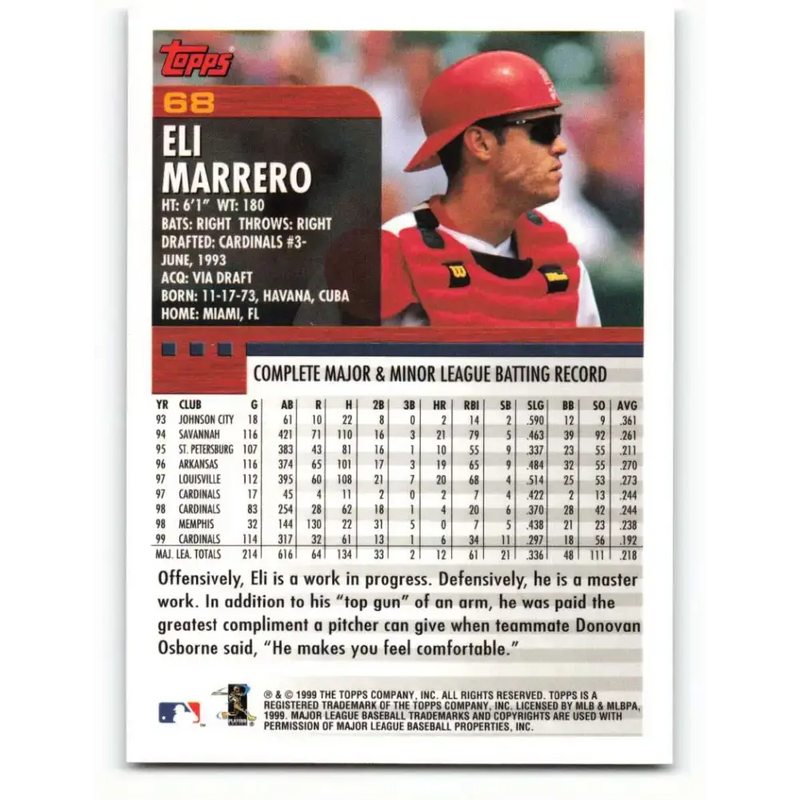 2000 Topps #68 Eli Marrero EX Excellent St. Louis Cardinals Baseball Card - Baseball Card Single