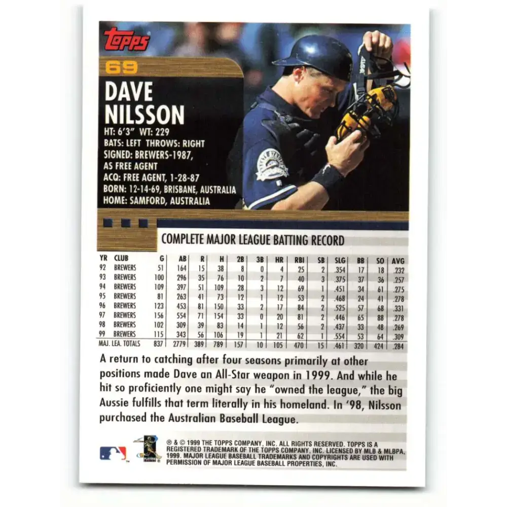 2000 Topps #69 Dave Nilsson EX Excellent Milwaukee Brewers Baseball Card - Baseball Card Single