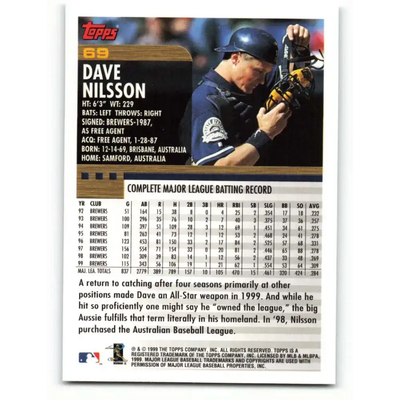 2000 Topps #69 Dave Nilsson EX Excellent Milwaukee Brewers Baseball Card - Baseball Card Single