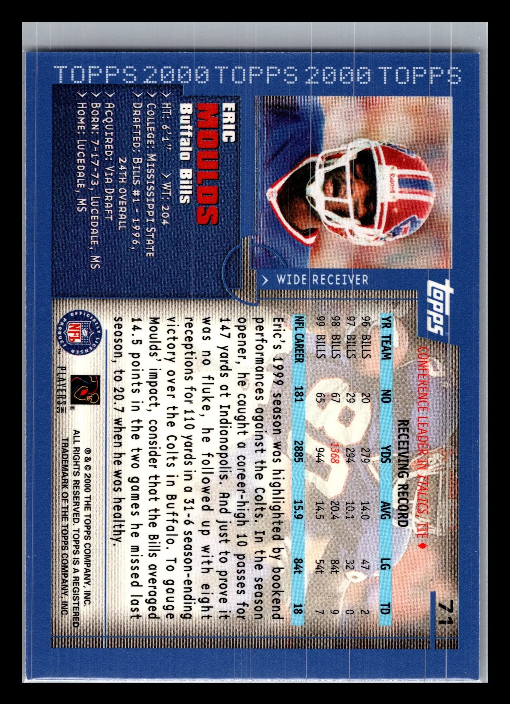 2000 Topps #71 Eric Moulds Buffalo Bills - Football Card Single