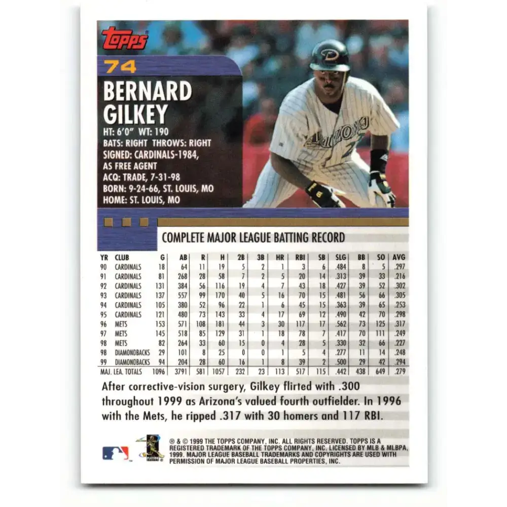 2000 Topps #74 Bernard Gilkey EX Excellent Arizona Diamondbacks Baseball Card - Baseball Card Single