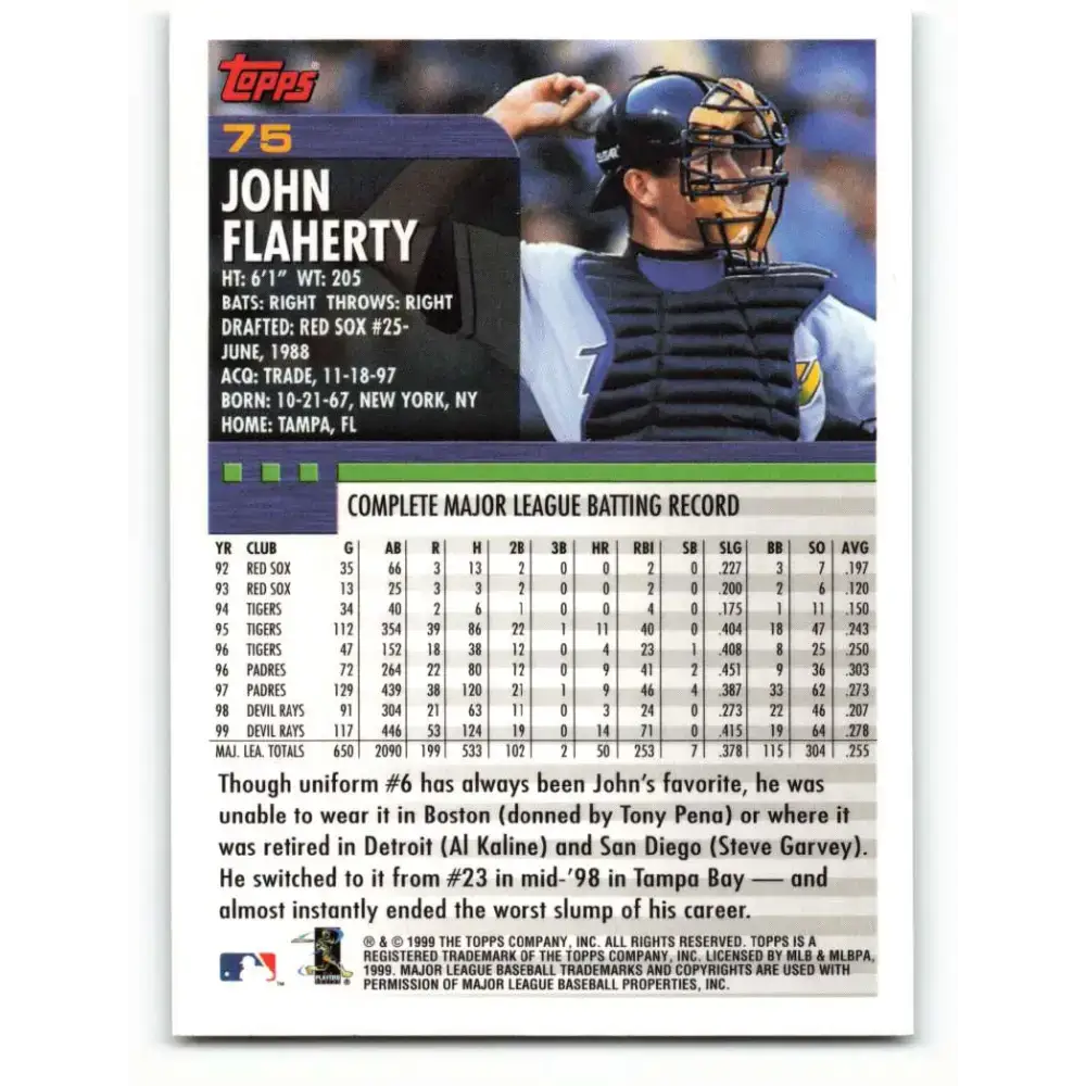2000 Topps #75 John Flaherty EX Excellent Tampa Bay Devil Rays Baseball Card - Baseball Card Single