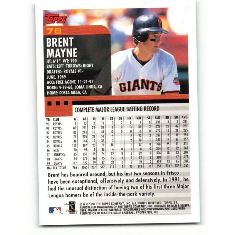 2000 Topps #76 Brent Mayne EX Excellent San Francisco Giants Baseball Card - Baseball Card Single