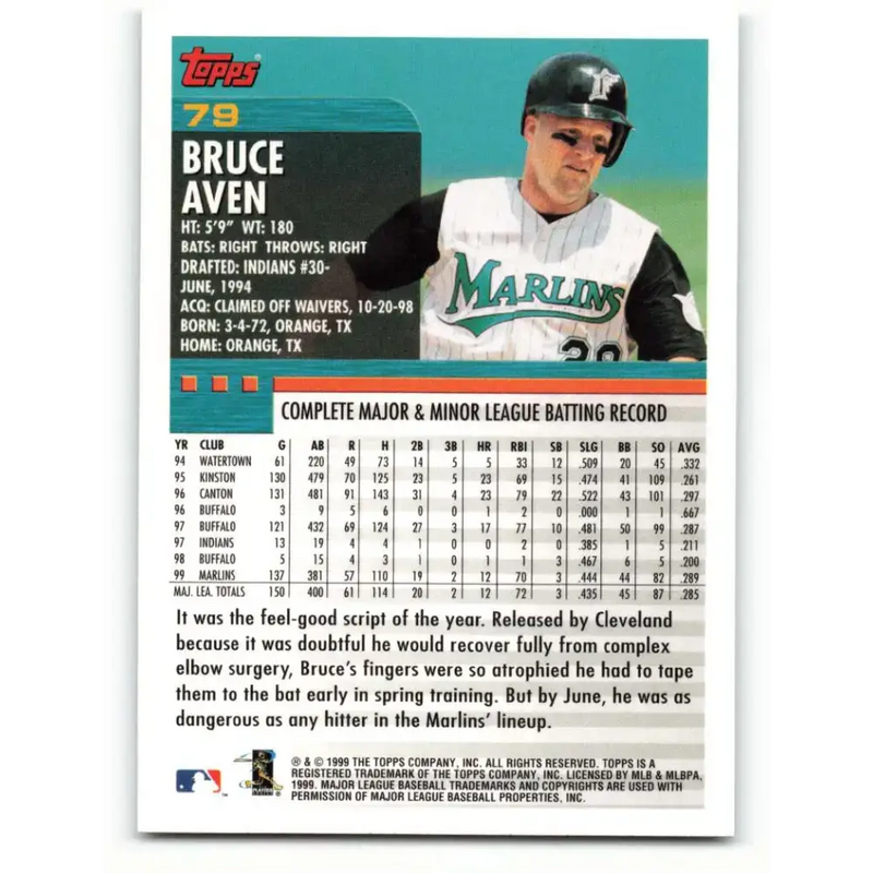 2000 Topps #79 Bruce Aven EX Excellent Florida Marlins Baseball Card - Baseball Card Single