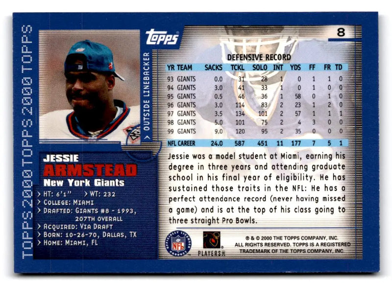 2000 Topps #8 Jessie Armstead - Football Card Single