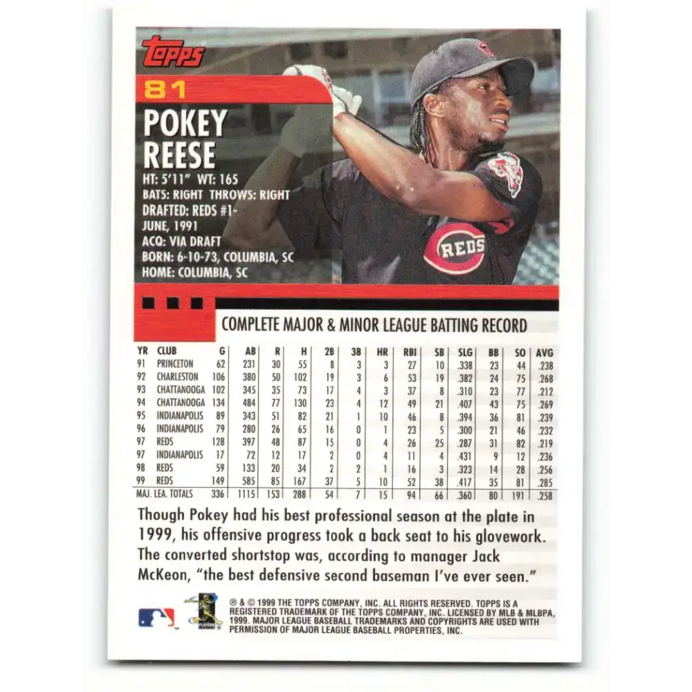 2000 Topps #81 Pokey Reese EX Excellent Cincinnati Reds Baseball Card - Baseball Card Single