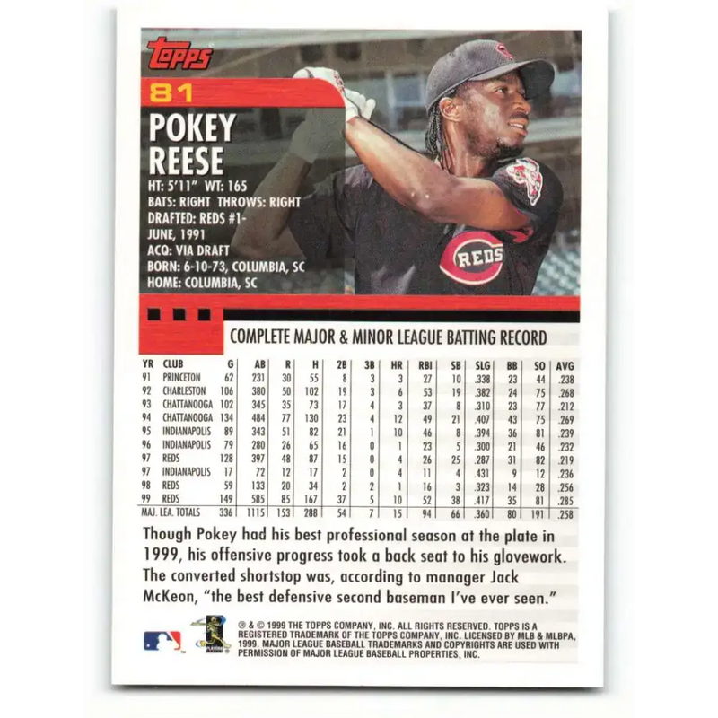 2000 Topps #81 Pokey Reese EX Excellent Cincinnati Reds Baseball Card - Baseball Card Single