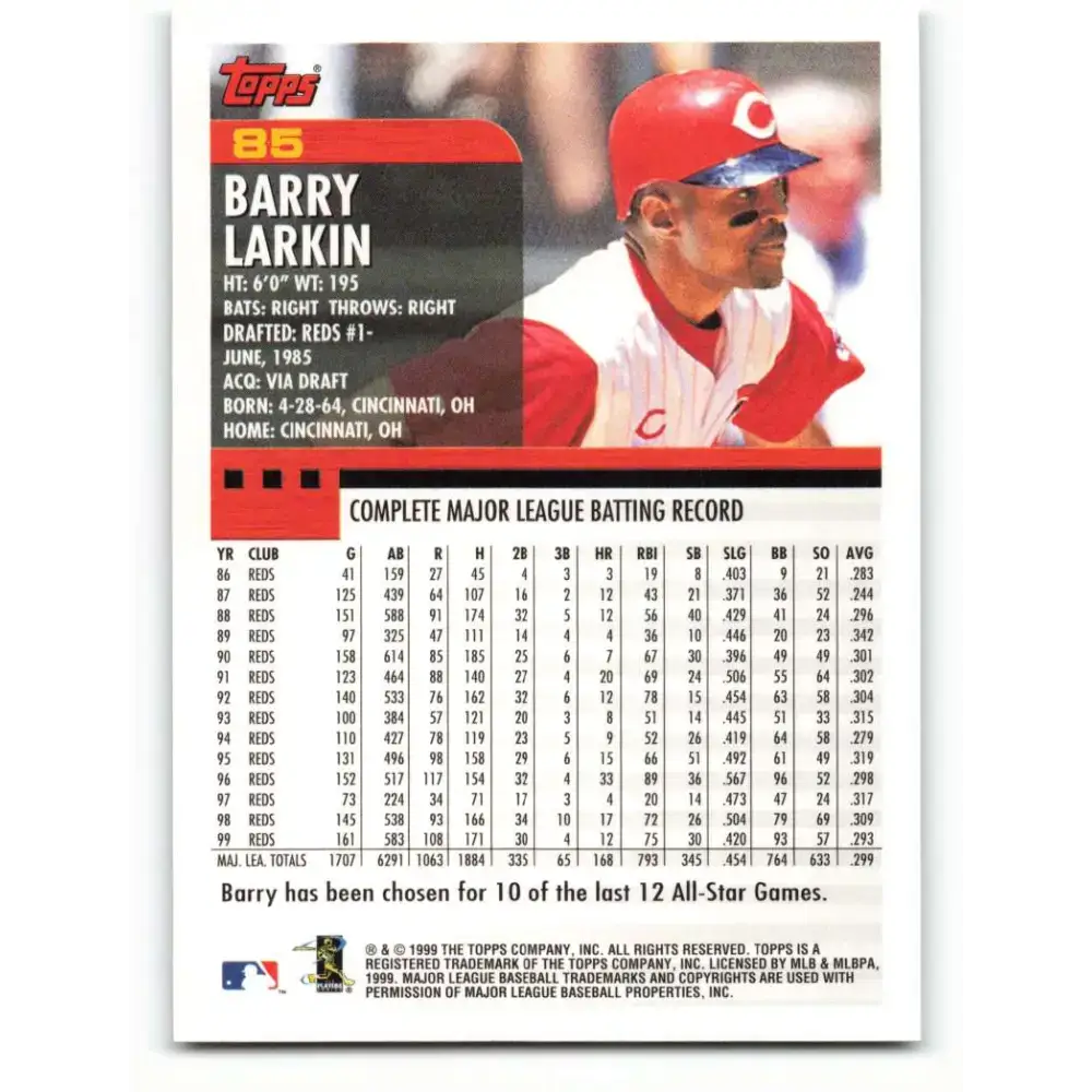2000 Topps #85 Barry Larkin EX Excellent Cincinnati Reds Baseball Card - Baseball Card Single