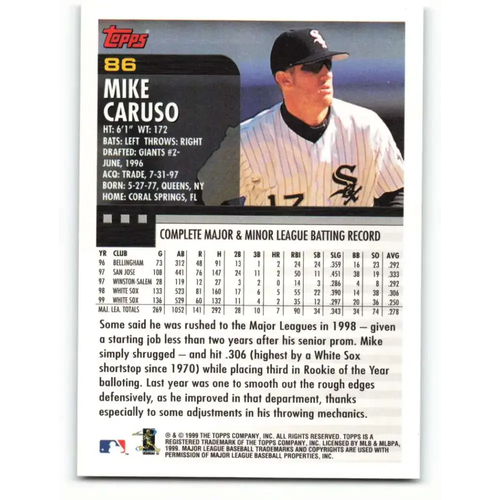 2000 Topps #86 Mike Caruso EX Excellent Chicago White Sox Baseball Card - Baseball Card Single