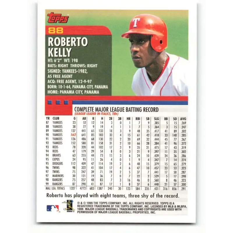 2000 Topps #88 Roberto Kelly EX Excellent Texas Rangers Baseball Card - Baseball Card Single