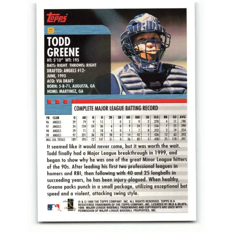 2000 Topps #9 Todd Greene EX Excellent Anaheim Angels Baseball Card - Baseball Card Single
