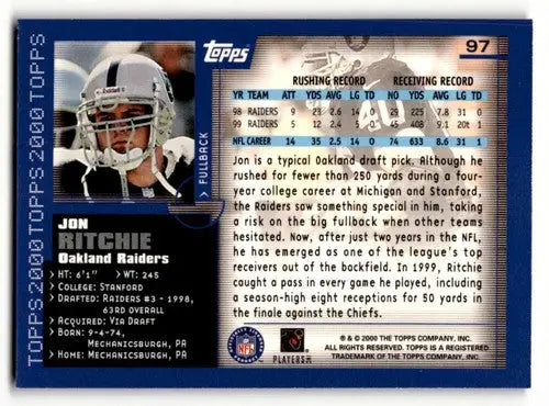 Original gloss Jon Ritchie Oakland football card from 2000 Topps series featuring Ritchie Oakland Raiders