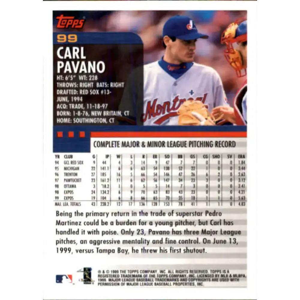 2000 Topps #99 Carl Pavano EX Excellent Montreal Expos Baseball Card - Baseball Card Single