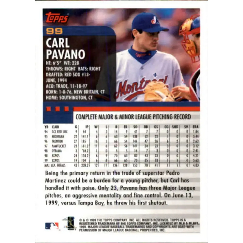2000 Topps #99 Carl Pavano EX Excellent Montreal Expos Baseball Card - Baseball Card Single