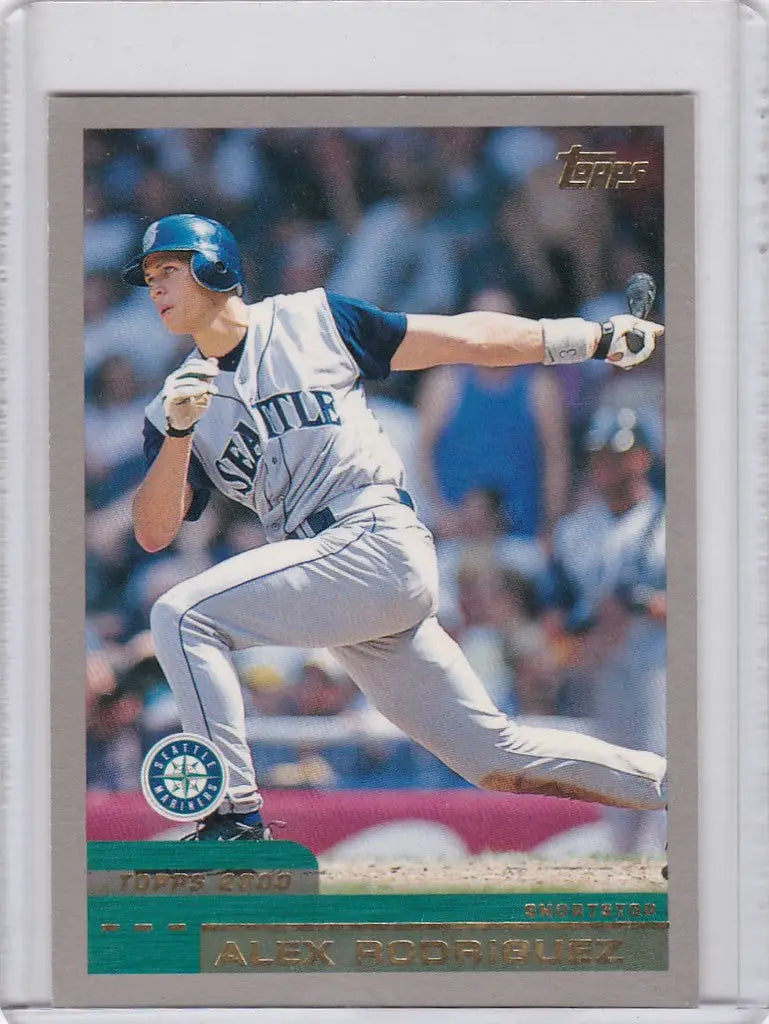 Topps Baseball Alex Rodriguez Seattle Mariners card showcasing player mid-swing