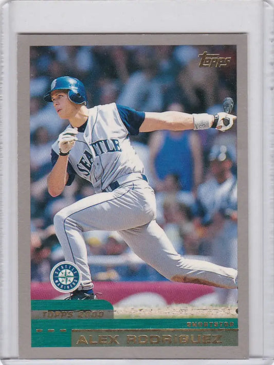 Topps Baseball Alex Rodriguez Seattle Mariners card showcasing player mid-swing